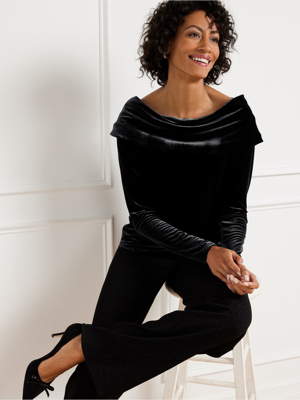 NWT Talbots Black Velvet Off Shoulder Top